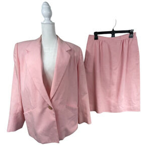 VTG 80s Petal Pink Blazer Skirt Suit Outfit M 12P Legally Blonde Office Siren